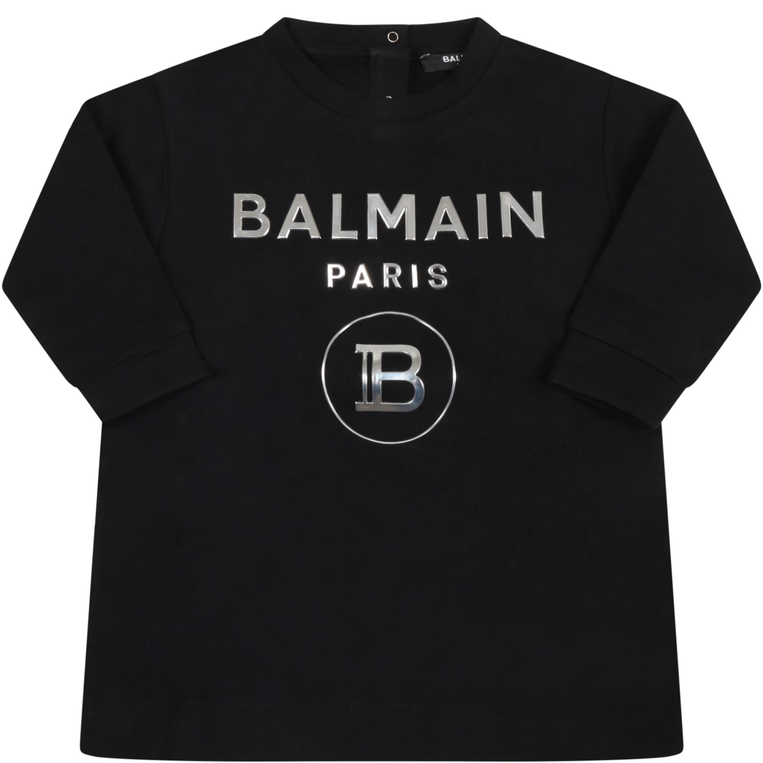 Balmain Black Dress For Baby Girl With Double Logo