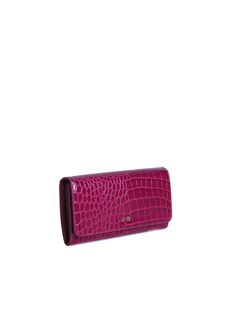 Shop V73 Perla Wallet With Crocodile Print In Fuchsia