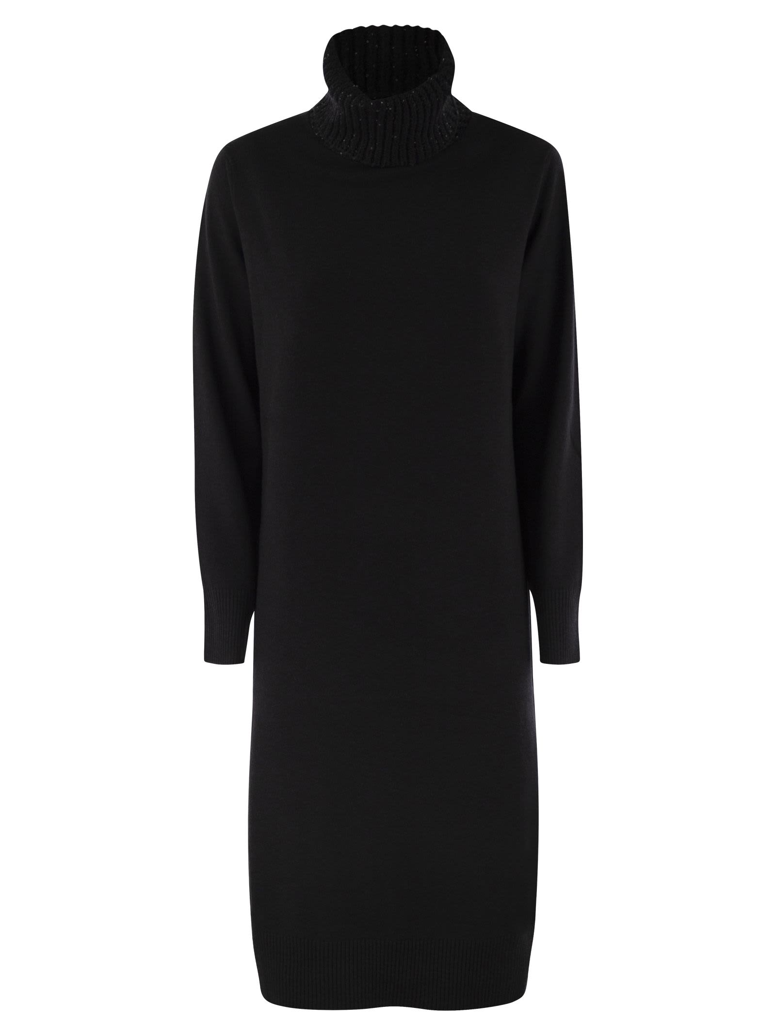 Shop Fabiana Filippi High Neck Dress With Sequins In Black