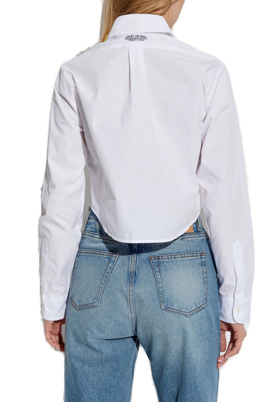 Marc Jacobs Womens The Cropped Text-embroidery Cotton Shirt White In White