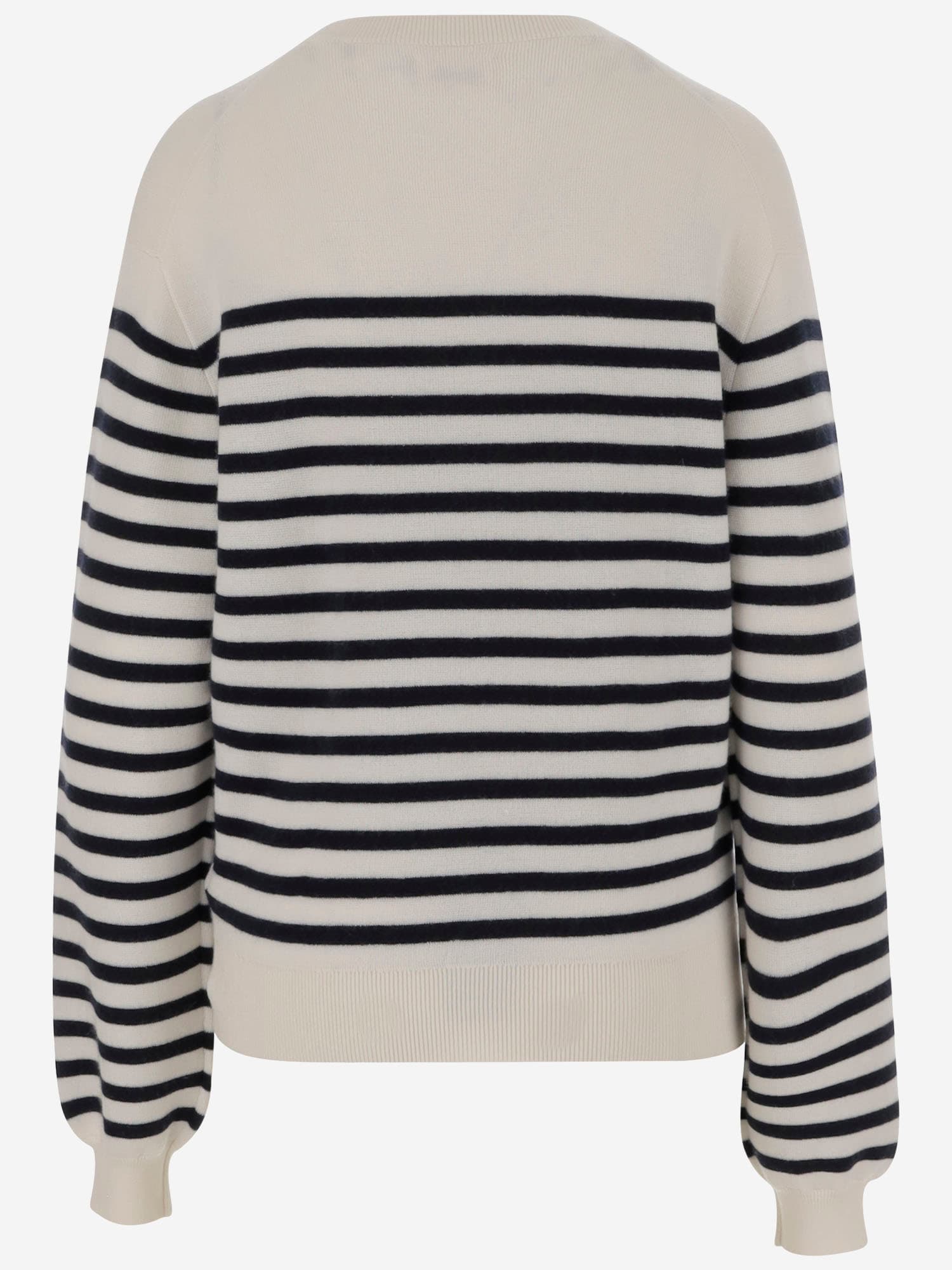 Khaite And Navy Blue Striped Merino Wool Sweater In Ivory