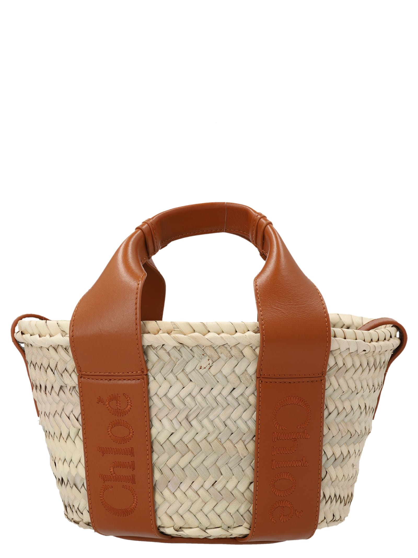 Chloé Raffia Leather Bucket Bag In Caramello