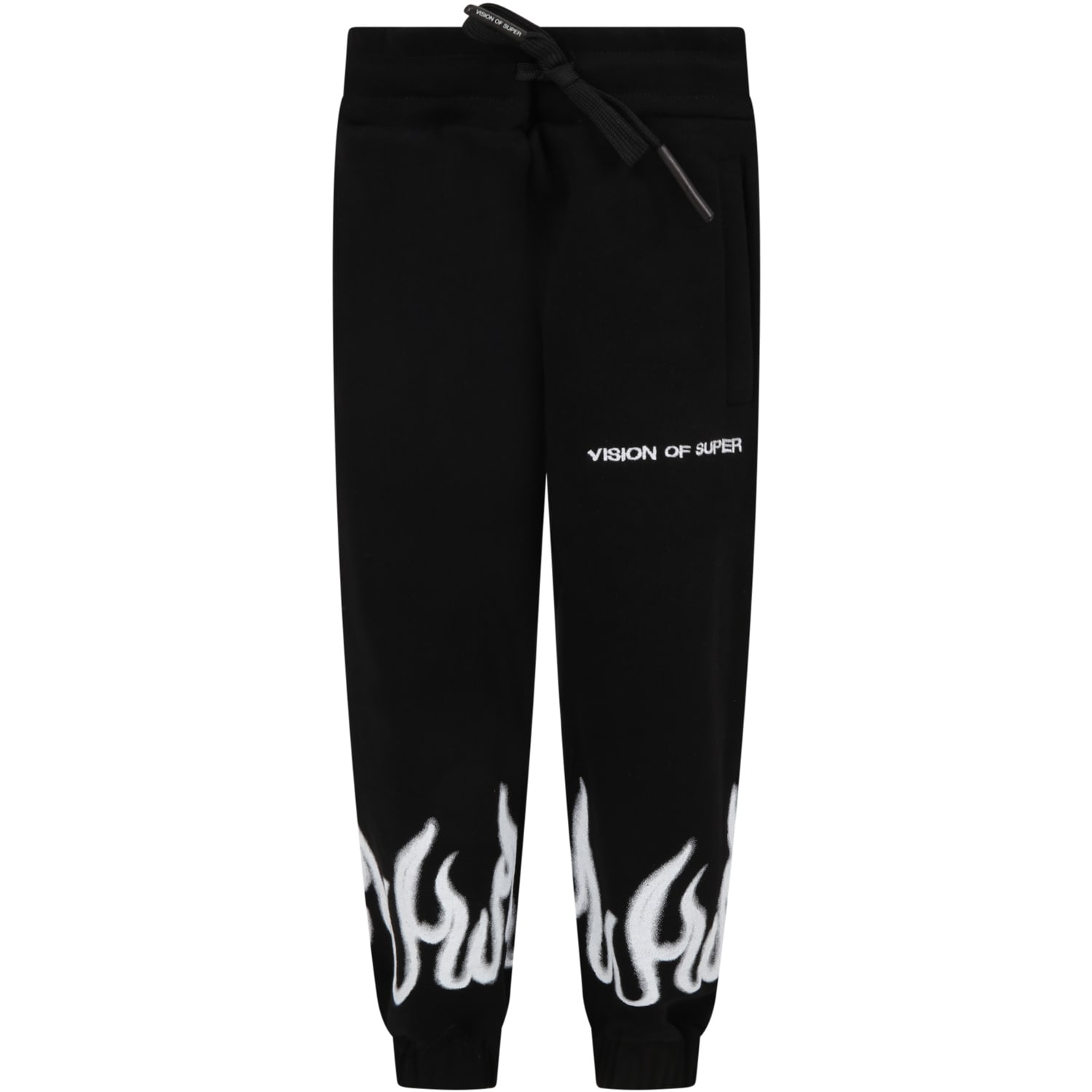 Vision of Super Black Sweatpants For Boy With White Logo And Flames