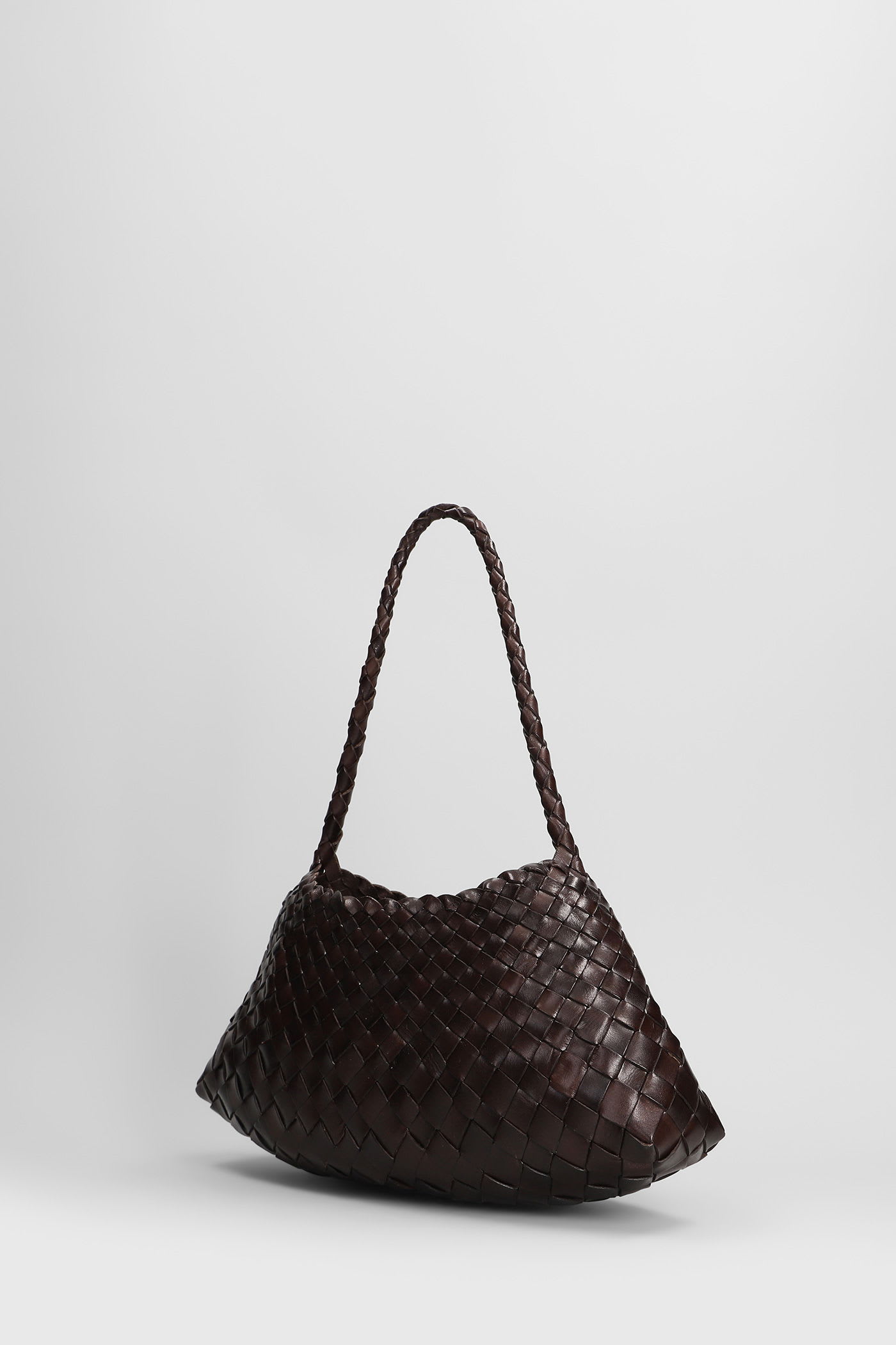 Dragon Diffusion Rossana Brown Mini Shoulder Bag With Top Handle And Interwoven Design In Leather Woman In Brown