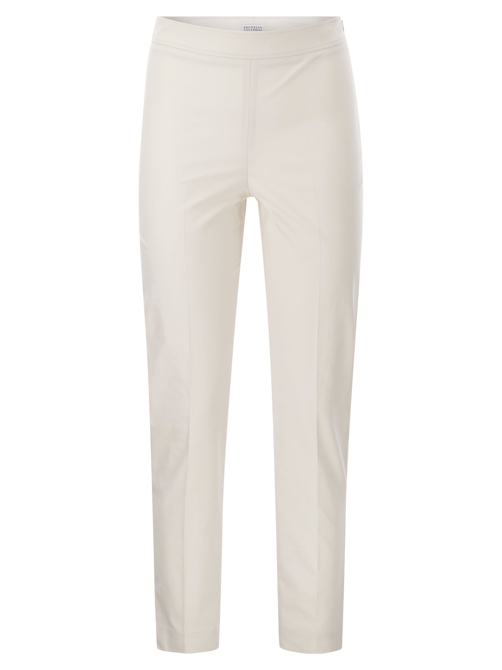 Shop Brunello Cucinelli Cotton Twill Capri Trousers With Necklace In White