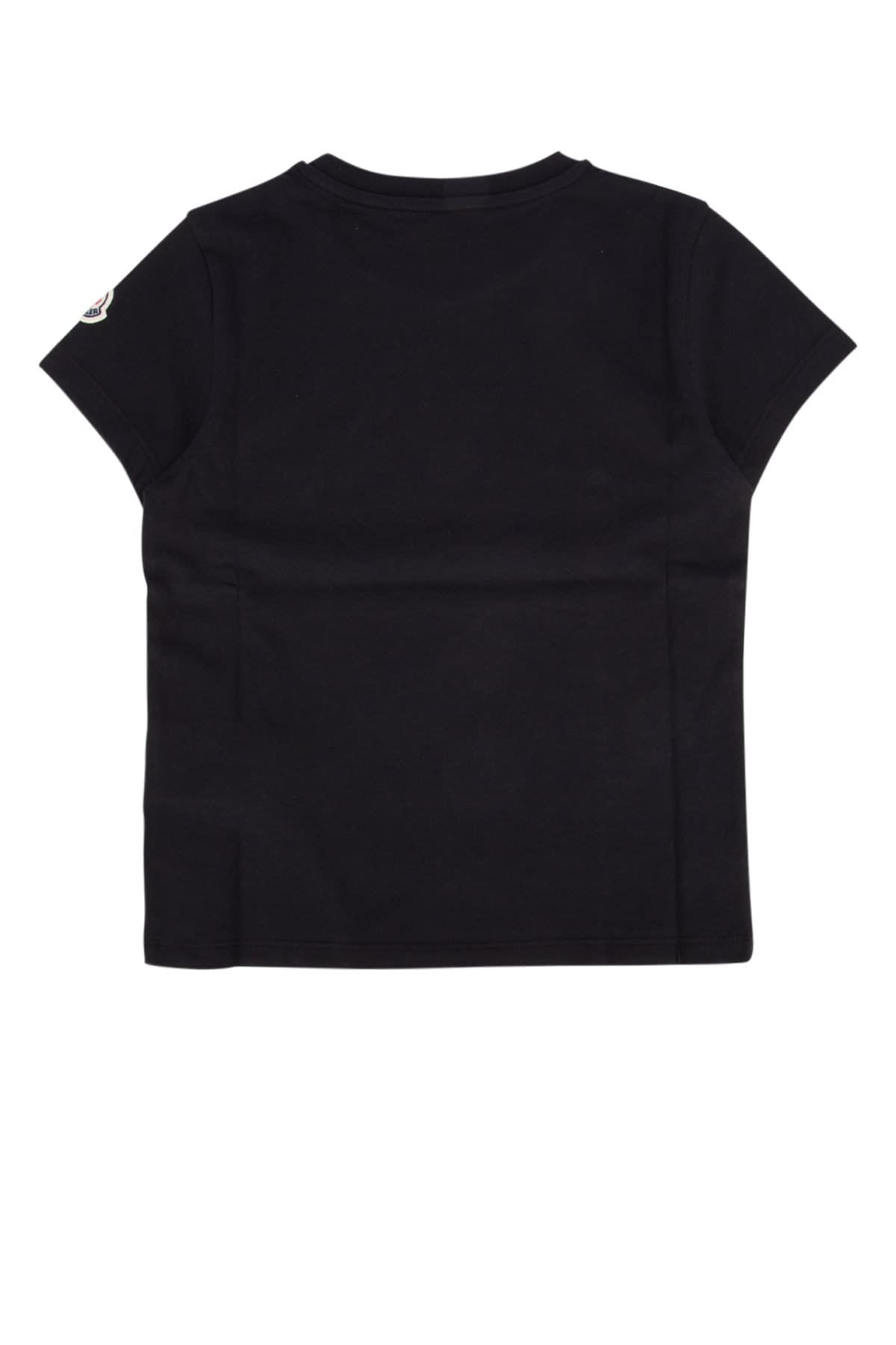 Moncler Black Crewneck T-shirt With Rhinestone Logo In Cotton Girl In 999