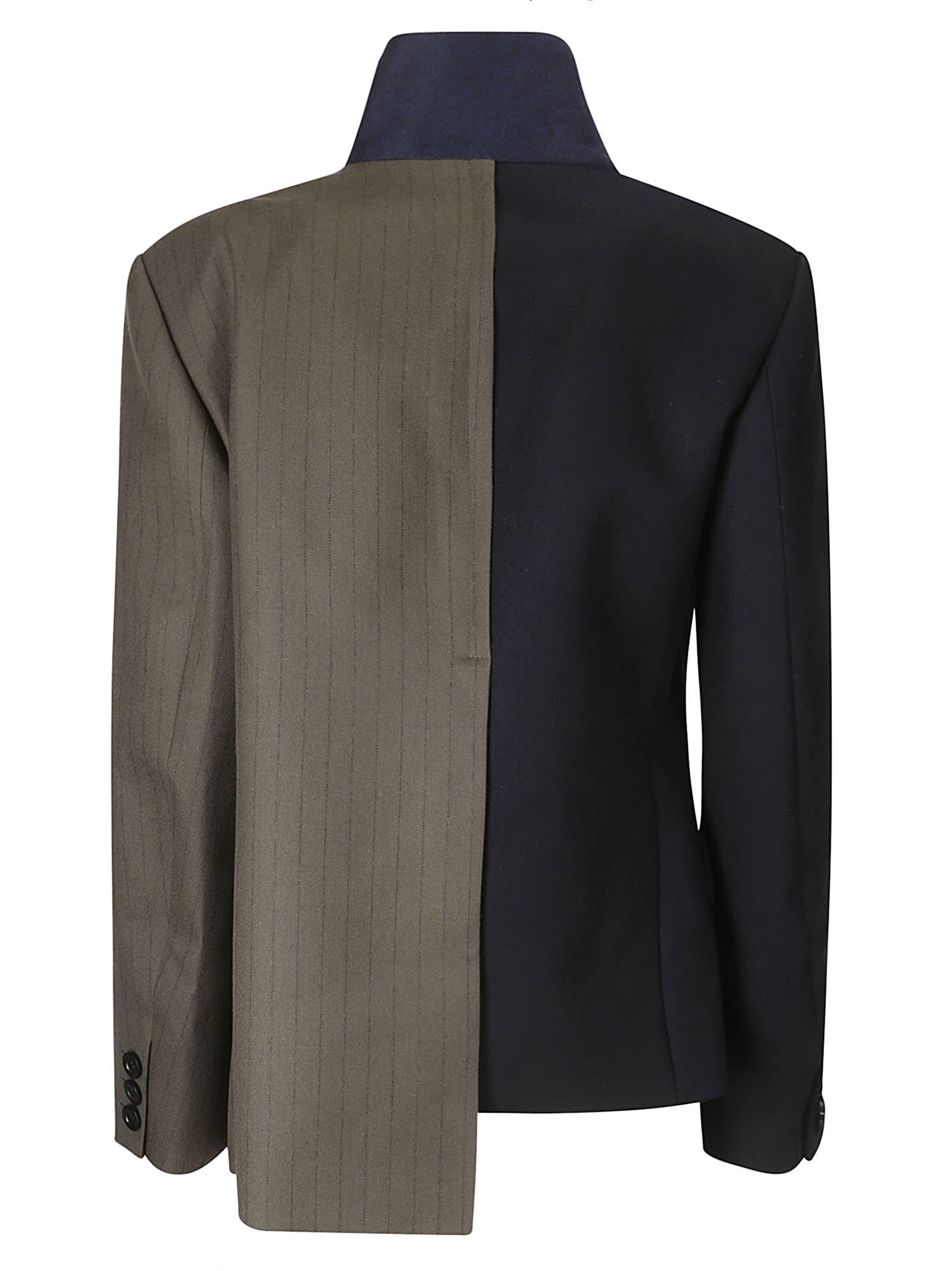 Shop Sacai Chalk Stripe X Wool Melton Jacket In Khaki×d/navy