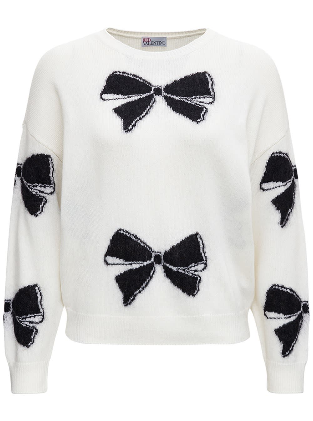 RED Valentino Wool Blend Sweater With Bows Allover Print