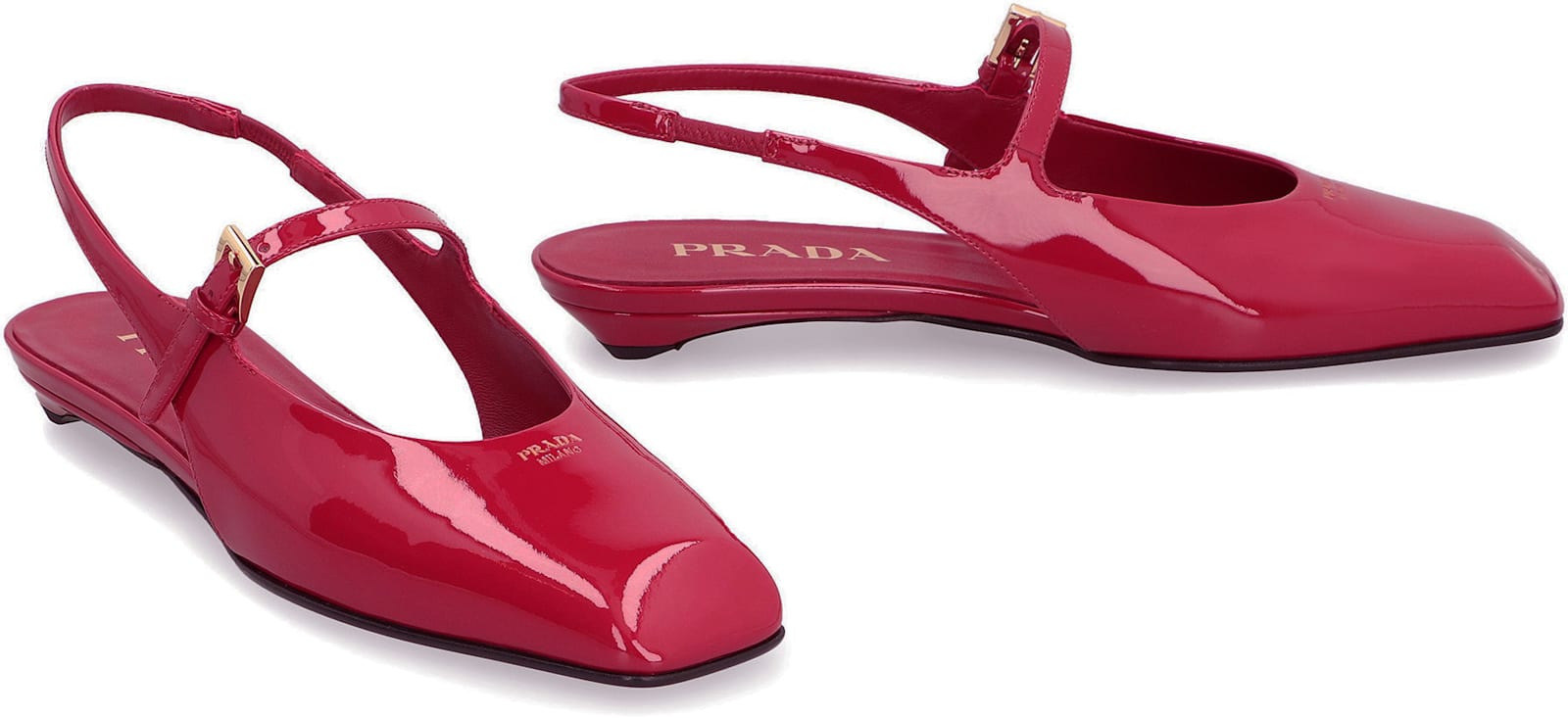Prada Mary Jane Patent Pointy-toe Slingback Ballerina Flat In Red