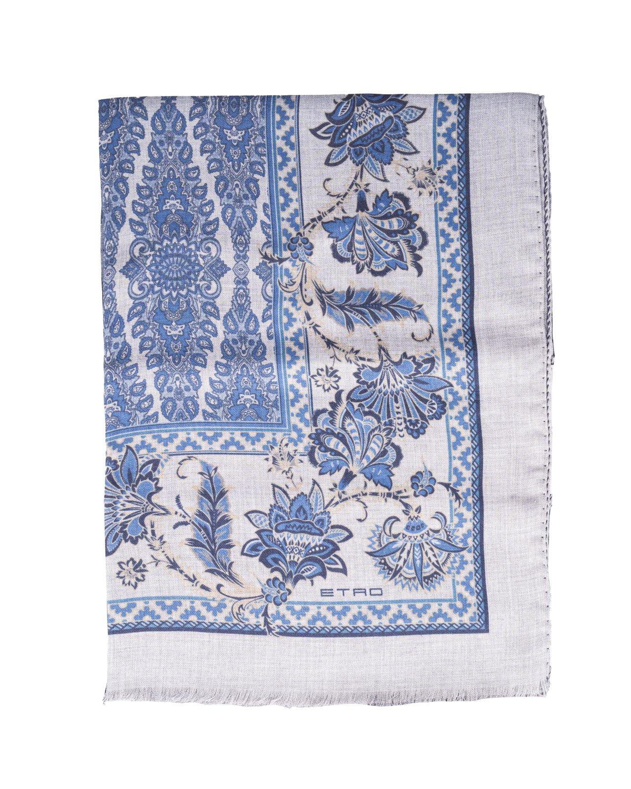 Etro Printed Fringed Edge Shawl In Blue