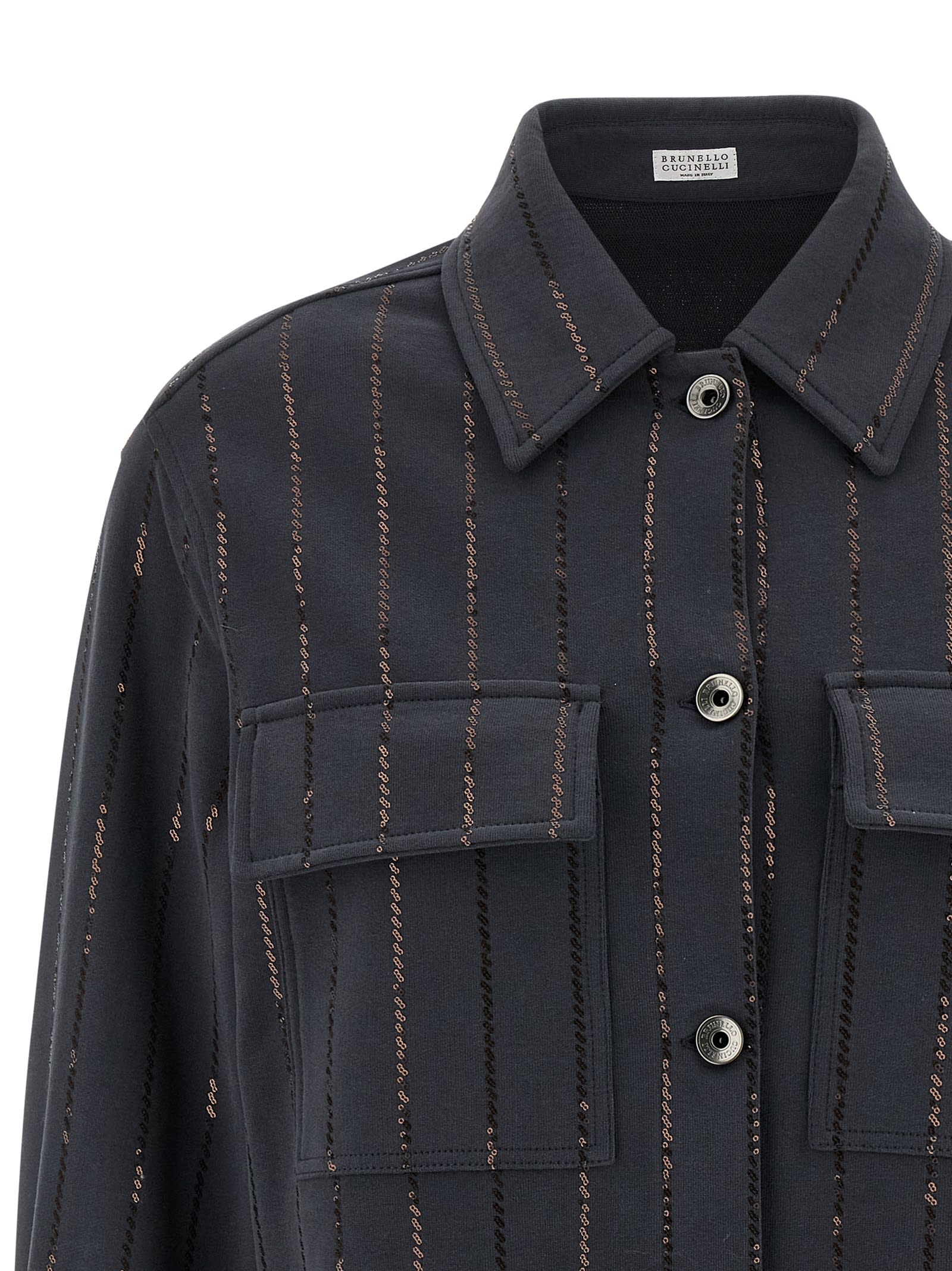 Brunello Cucinelli Knitwear With Chest Pockets And Collared Neck In Blue