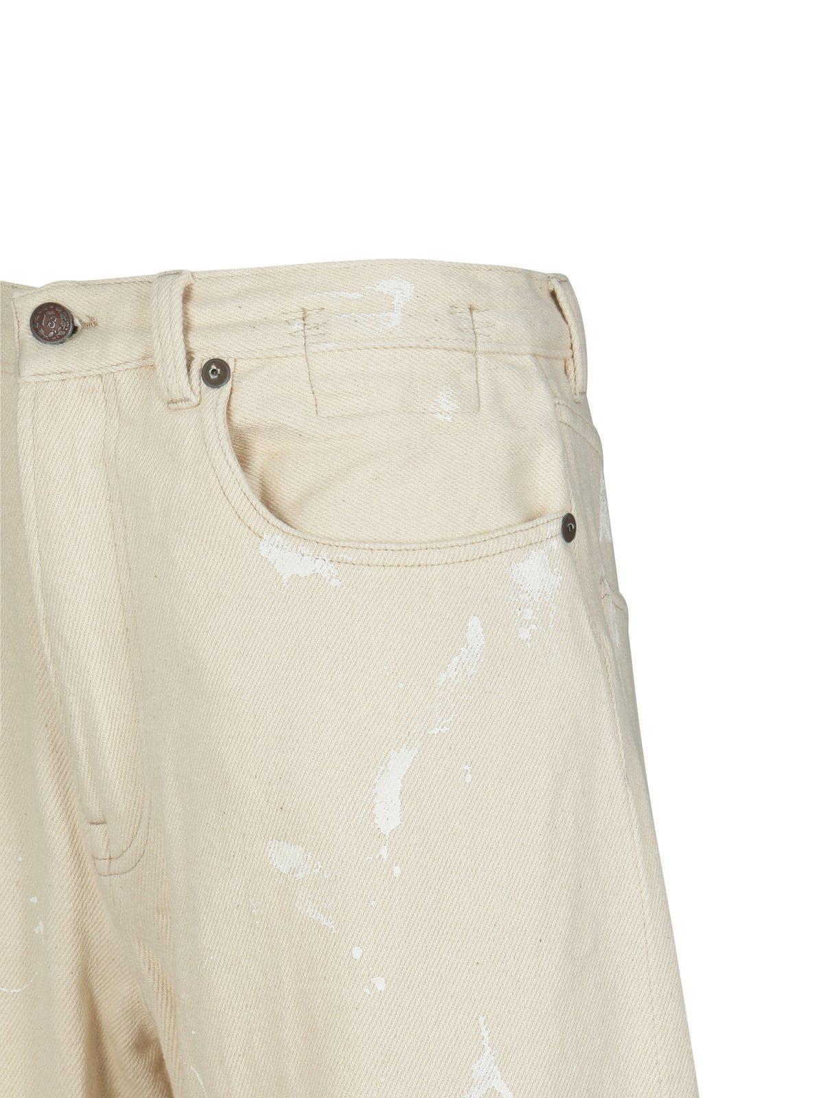 Shop R13 Darcy Paint-splatter High Waist Wide-leg Jeans In Beige