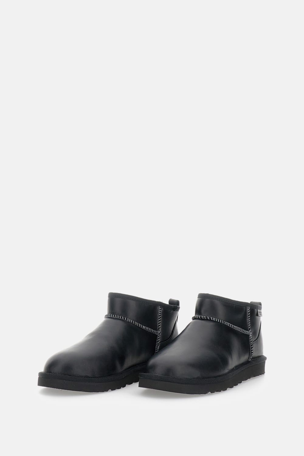 Ugg Classic Ultra Mini Leather Ankle Boots With Plush Lining In Black