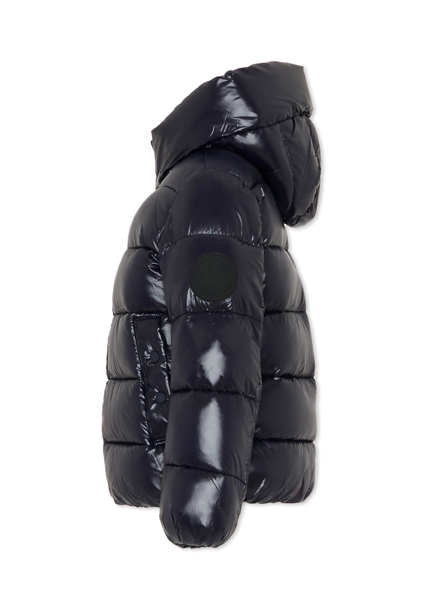 Save The Duck Blue Down Jacket For Girl With Logo In Blue