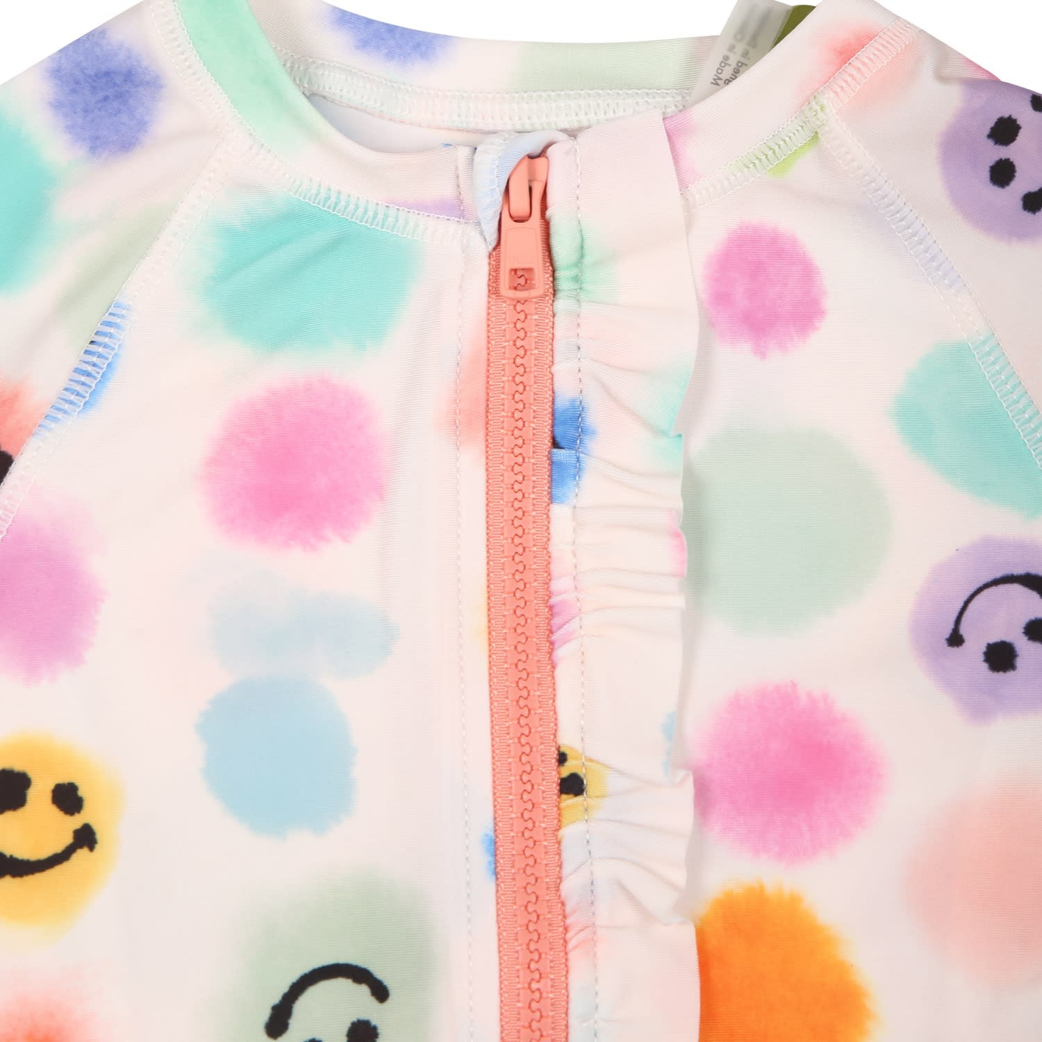 Shop Molo White Swimsuit For Kids With Polka Dots And Smile In Multicolor