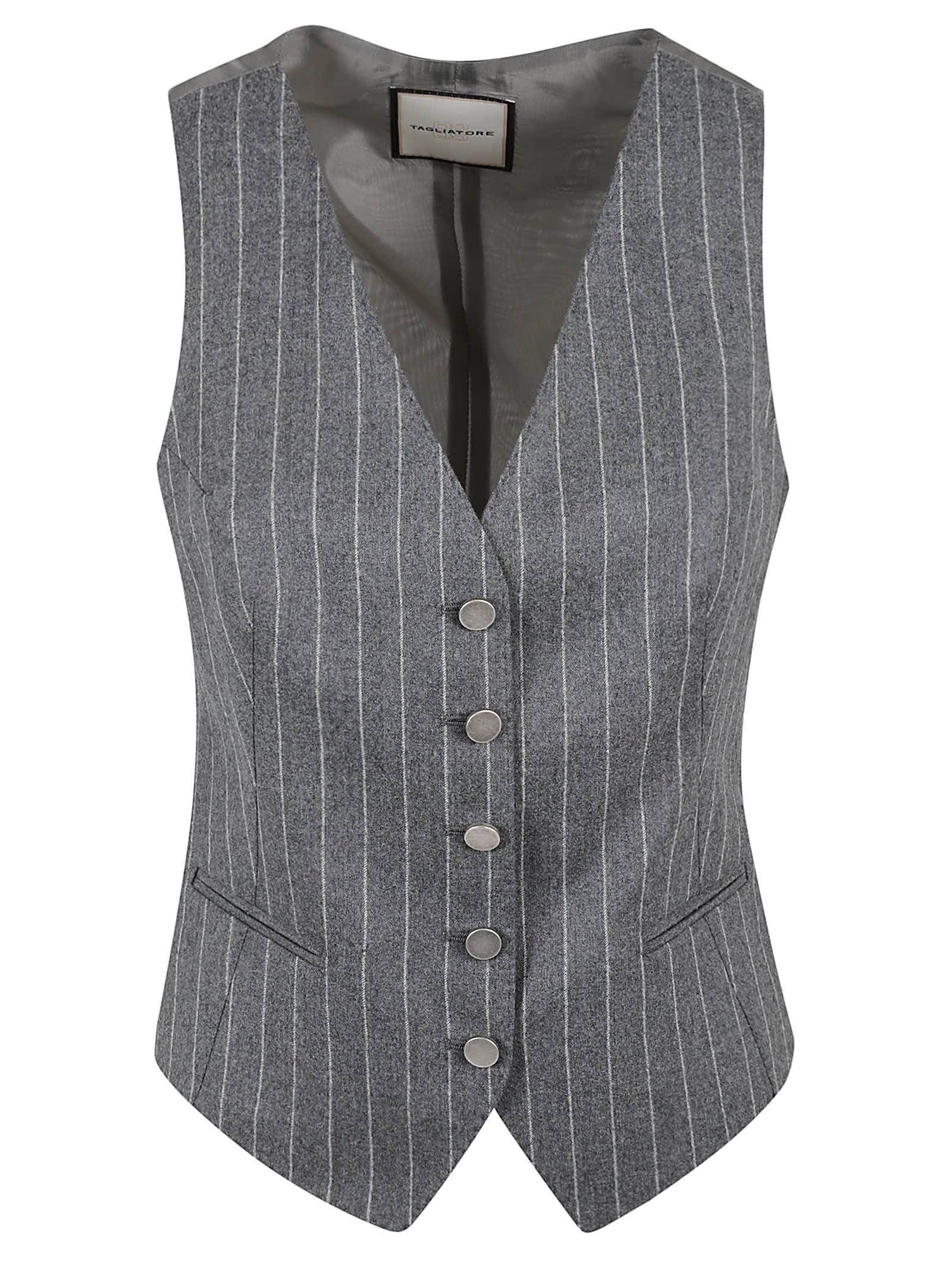 Shop Tagliatore Pinstripe 5 Button Vest In Grey