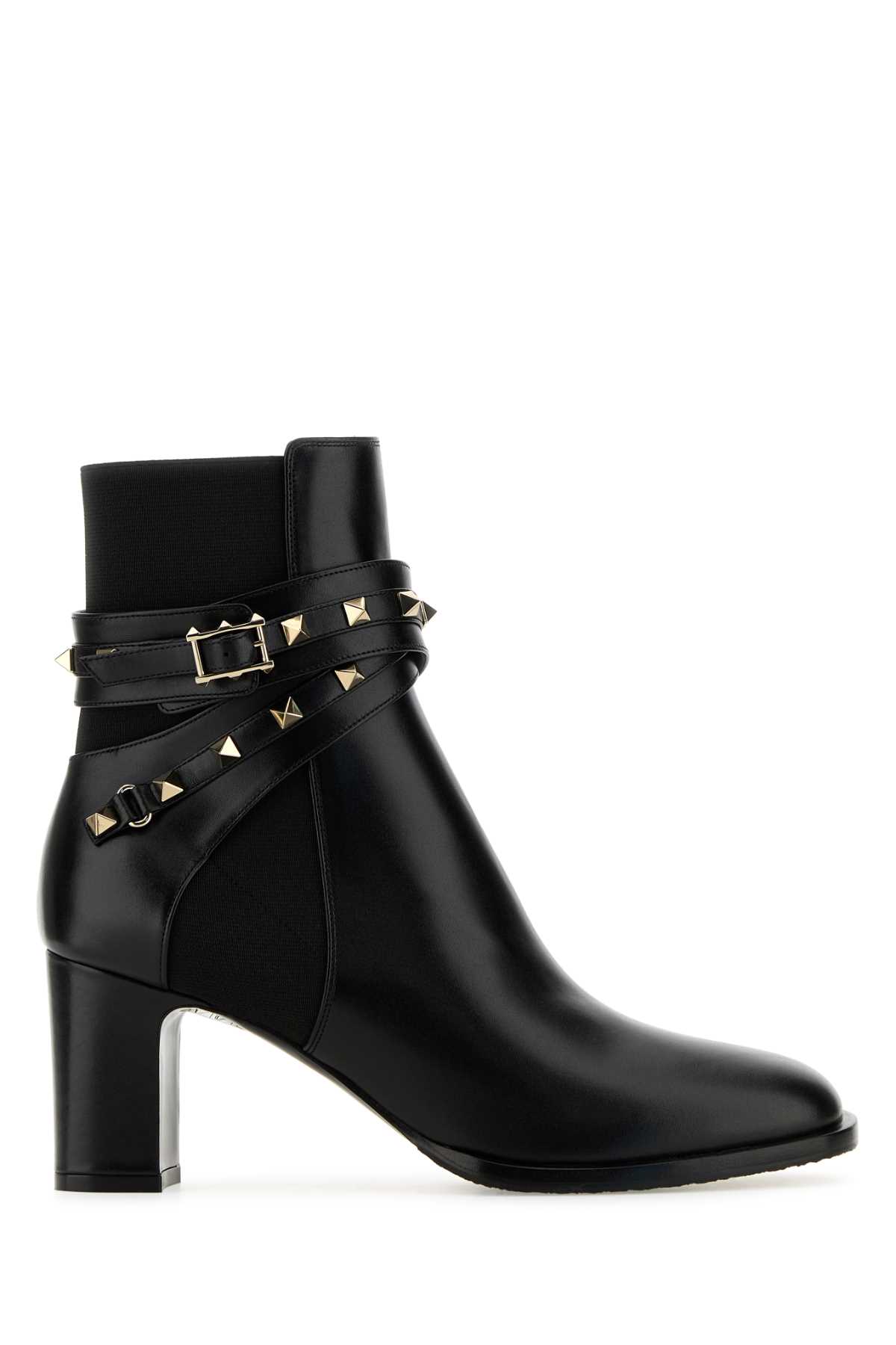 Black Leather Roman Stud Ankle Boots