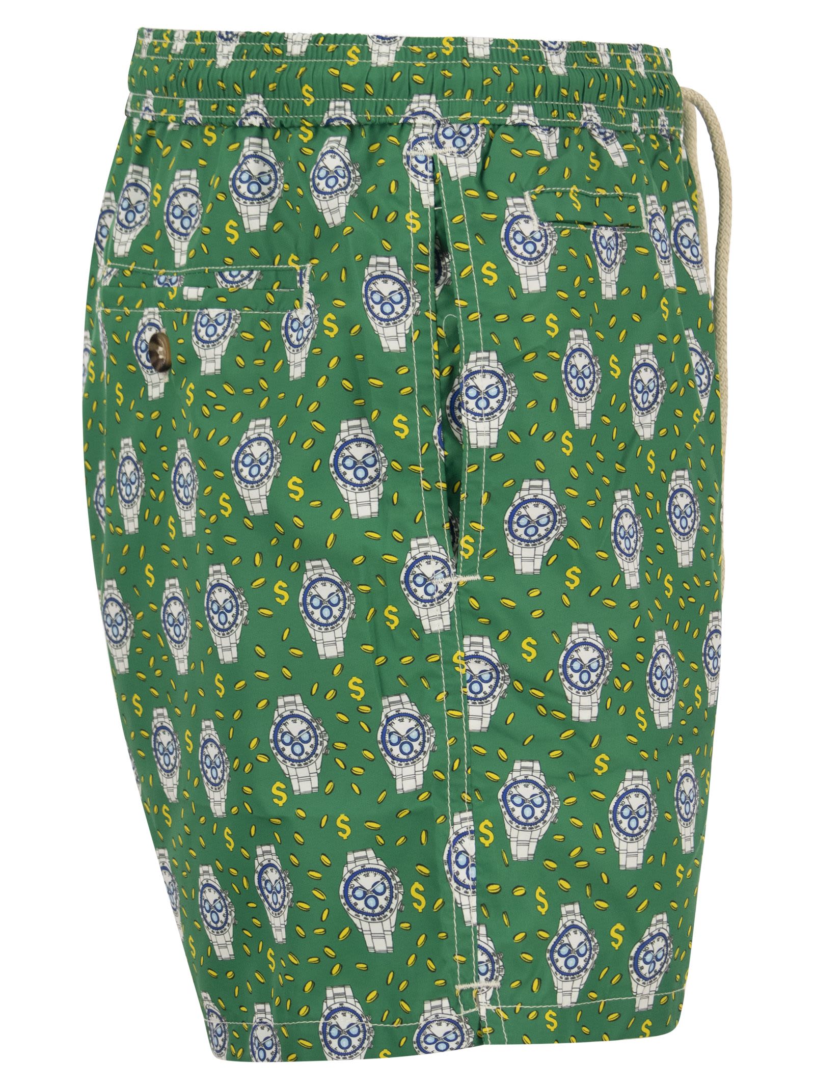 Shop Mc2 Saint Barth Lightweight Fabric Swim Boxer Shorts With Print In Green