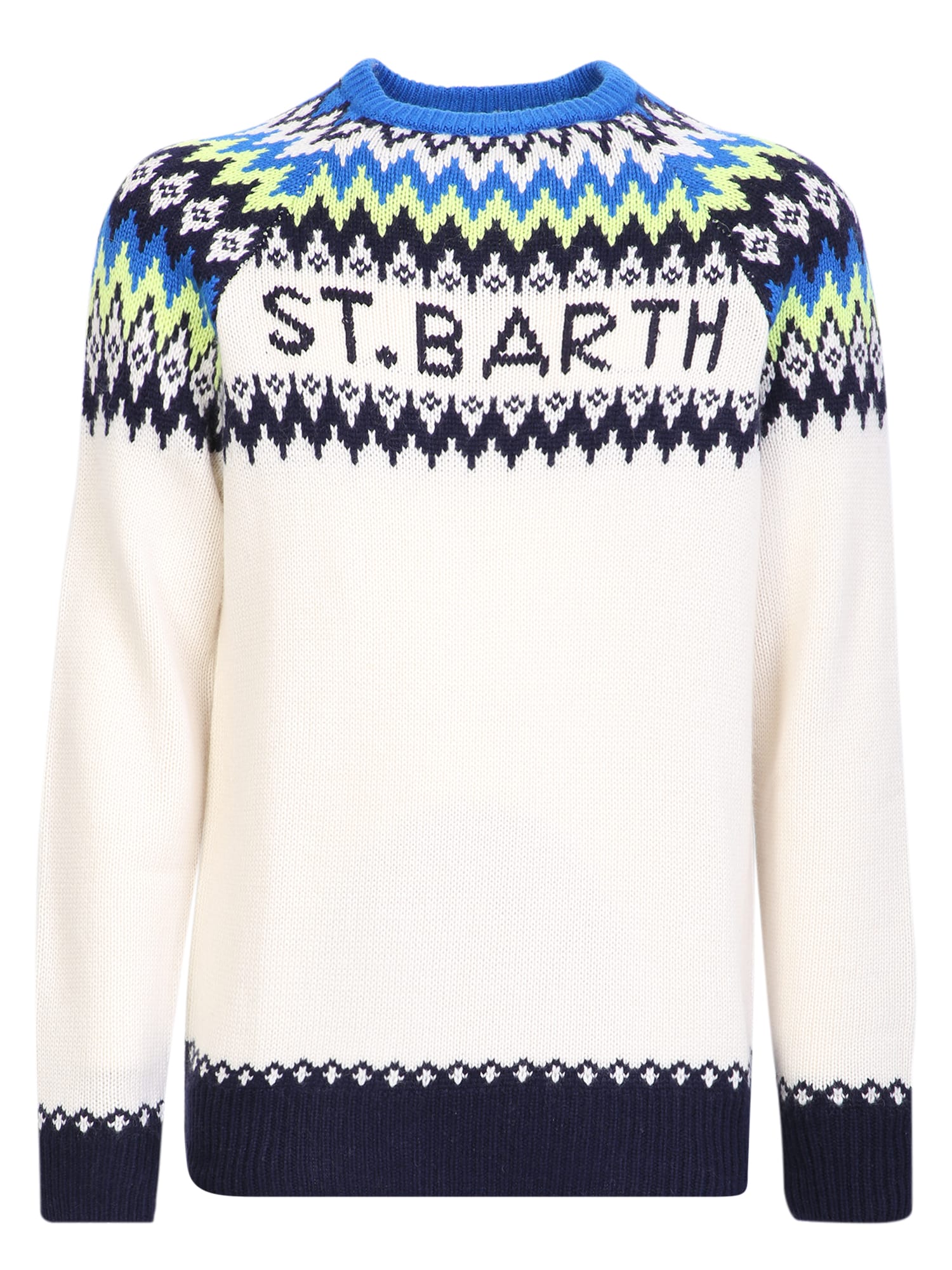 Mc2 Saint Barth White Jacquard Sweater With Fair Isle Pattern In White