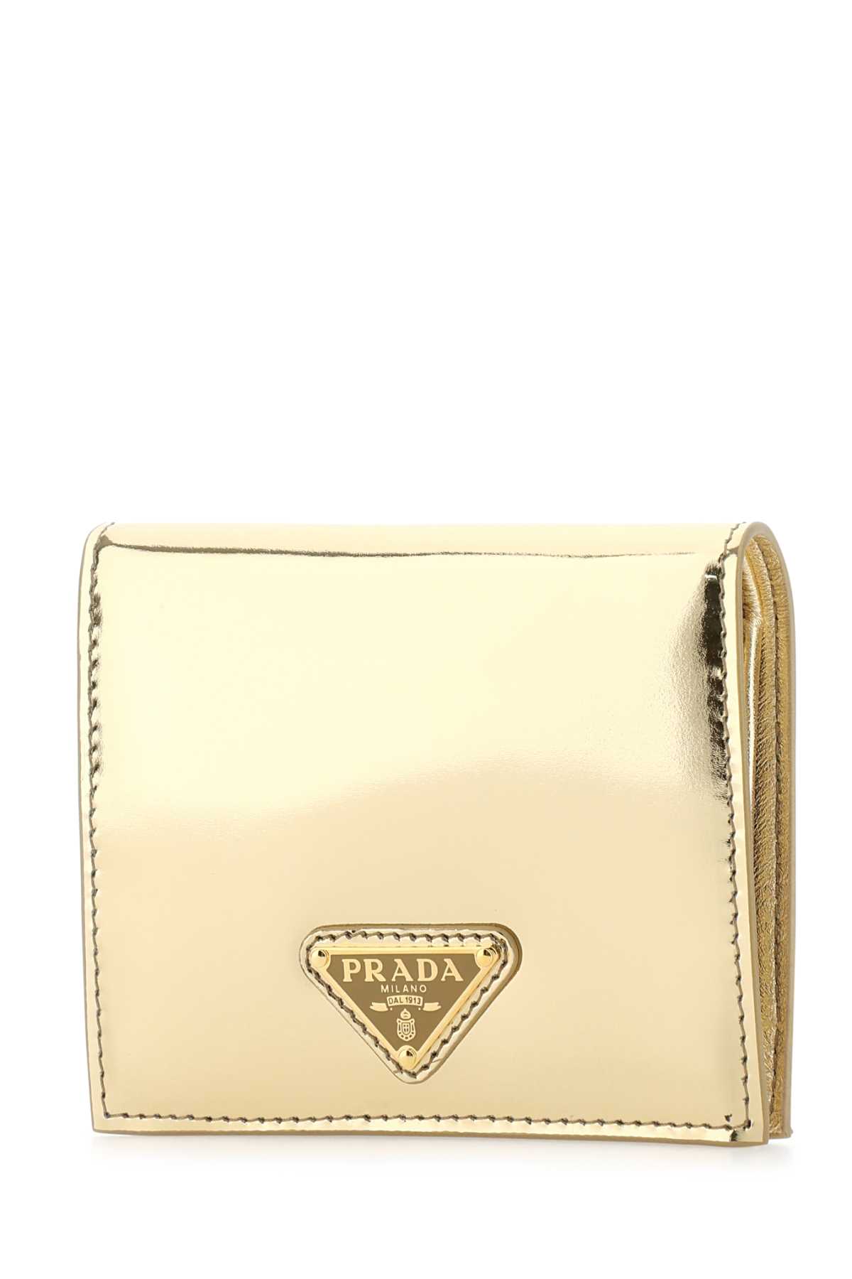 Prada Gold Leather Wallet In Silver
