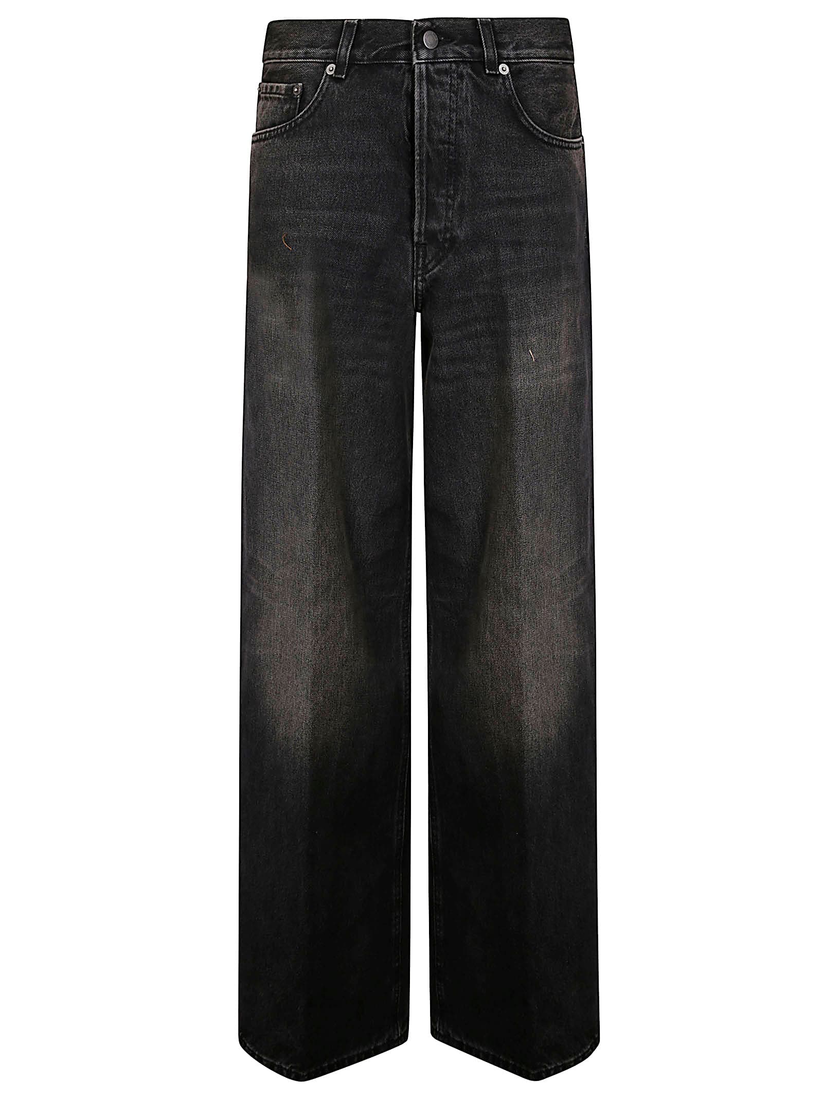 Haikure High-waisted Wide-leg Jeans With Vintage Faded Finish In Black