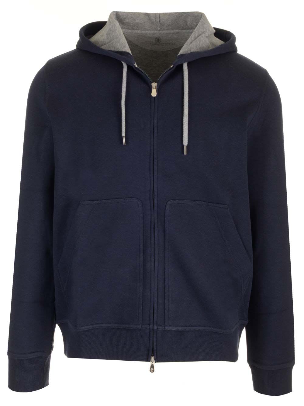 Shop Brunello Cucinelli Zipped Hoodie In Blue