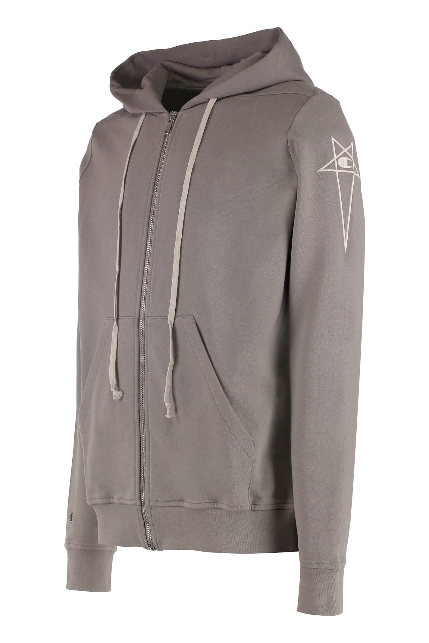Rick Owens Logo-embroidered Zip-up Hoodie In Turtledove