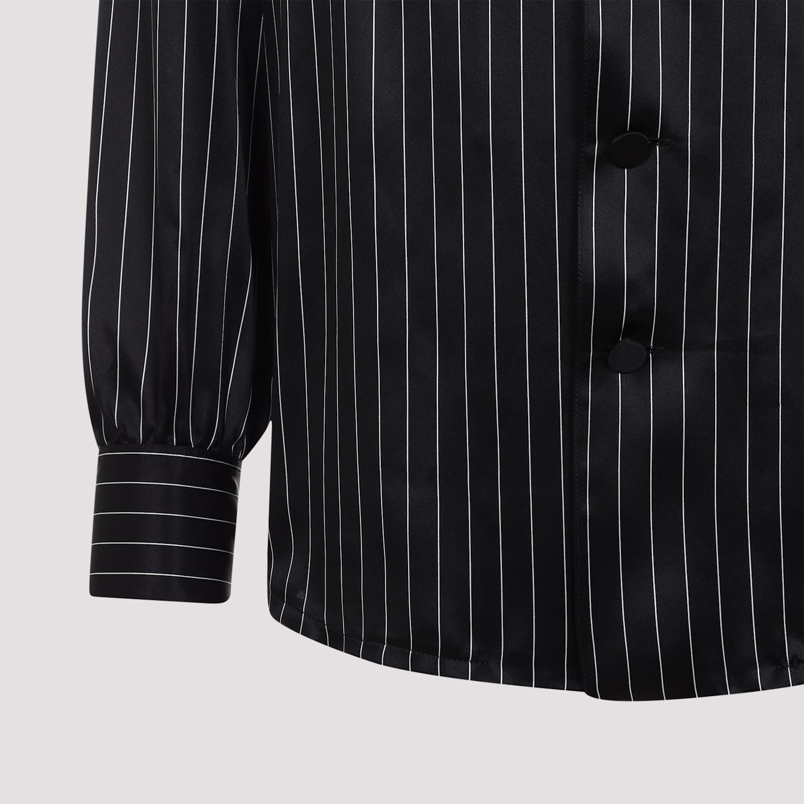 Saint Laurent Striped Silk Pajam Shirt In Noir Craie