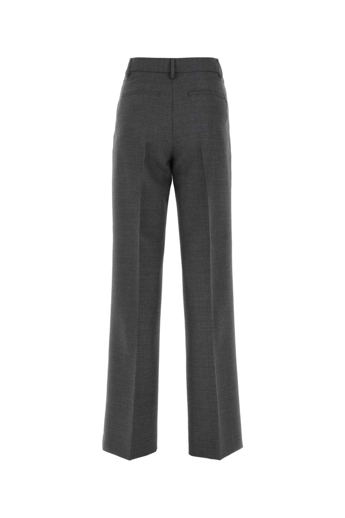 Shop Burberry Dark Grey Wool Wide-leg Pant In A1210