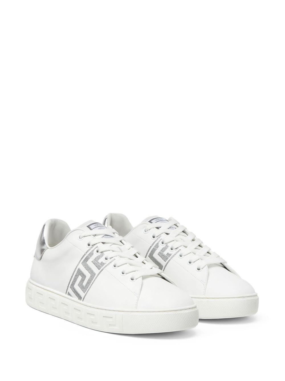 Shop Versace Sneaker Calf Leather In White Silver