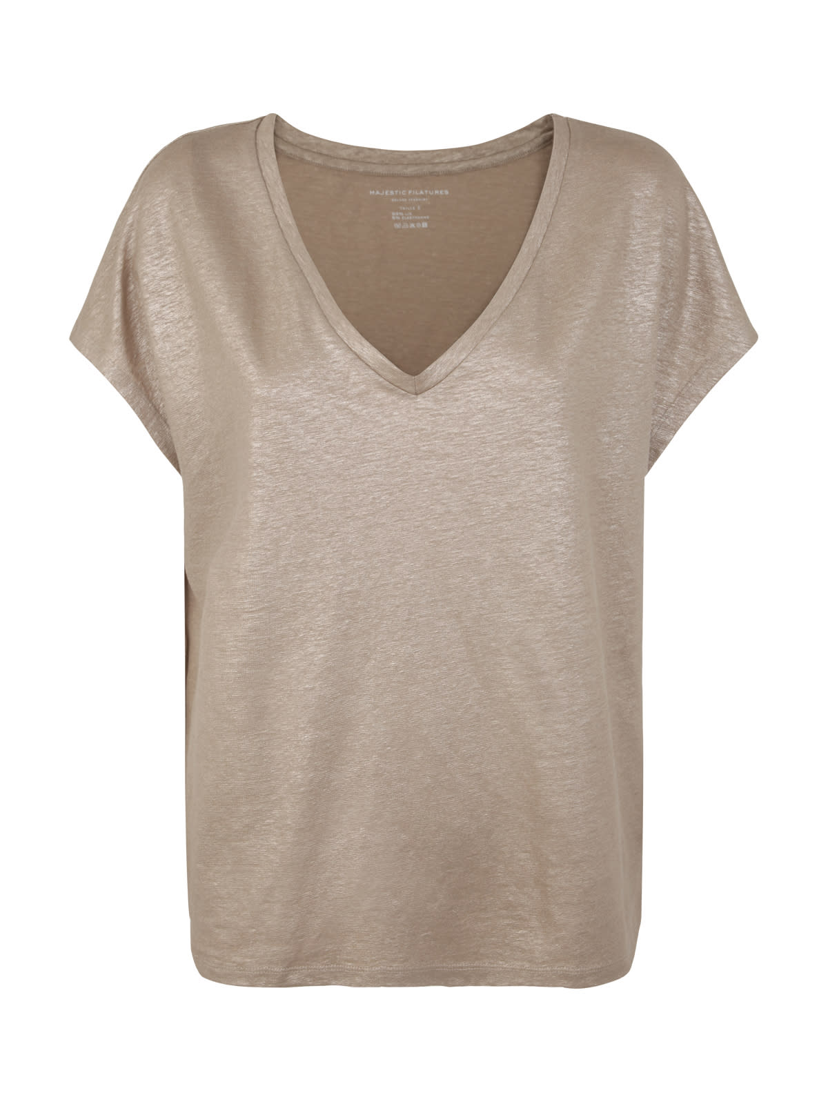 Majestic Short Sleeves V Neck Sweater In Sand