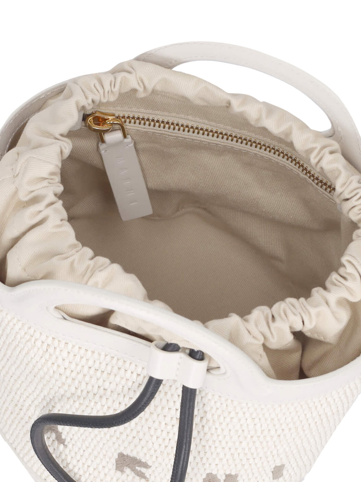 Marni Ivory Leather And Raffia Tropicalia Bucket Bag In White