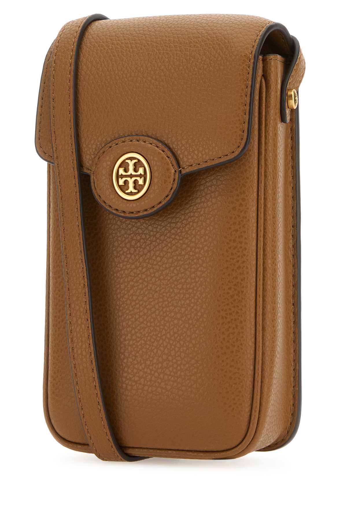 Tory Burch Brown Leather Robinson Phone Case In Tigerseye
