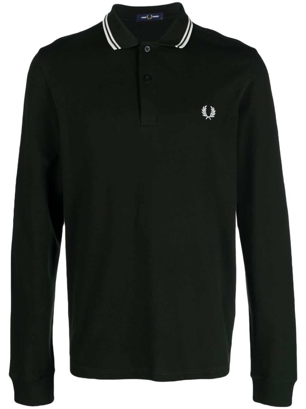 Shop Fred Perry Fp Long Sleeve Twin Tipped Shirt In Nightgreen Snwht