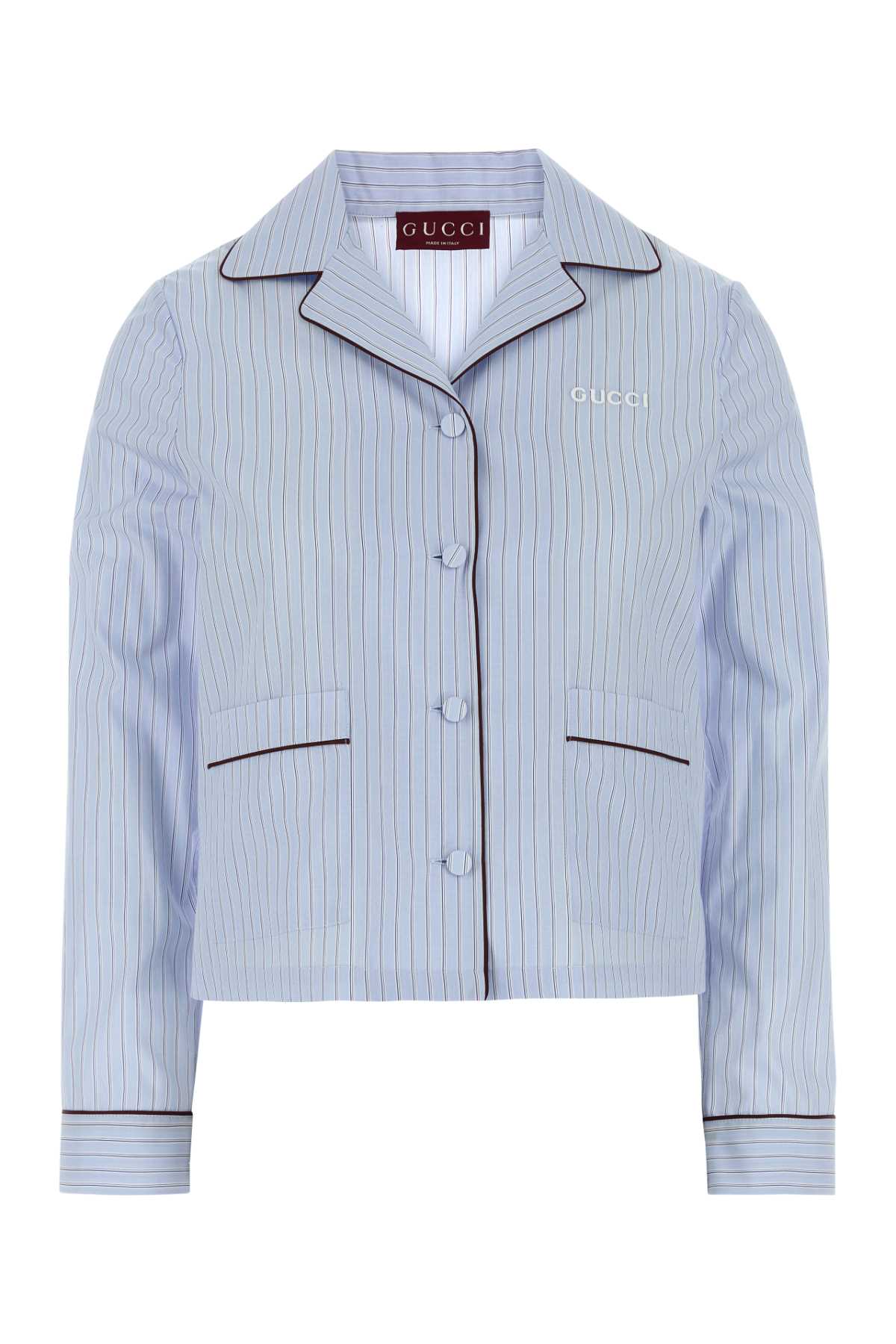 Gucci Striped Shirt With Notched Collar And Trim In Blue