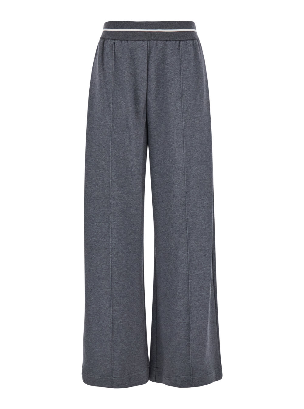 Shop Brunello Cucinelli Grey Pants With Bicolor Waist In Cotton Blend Woman