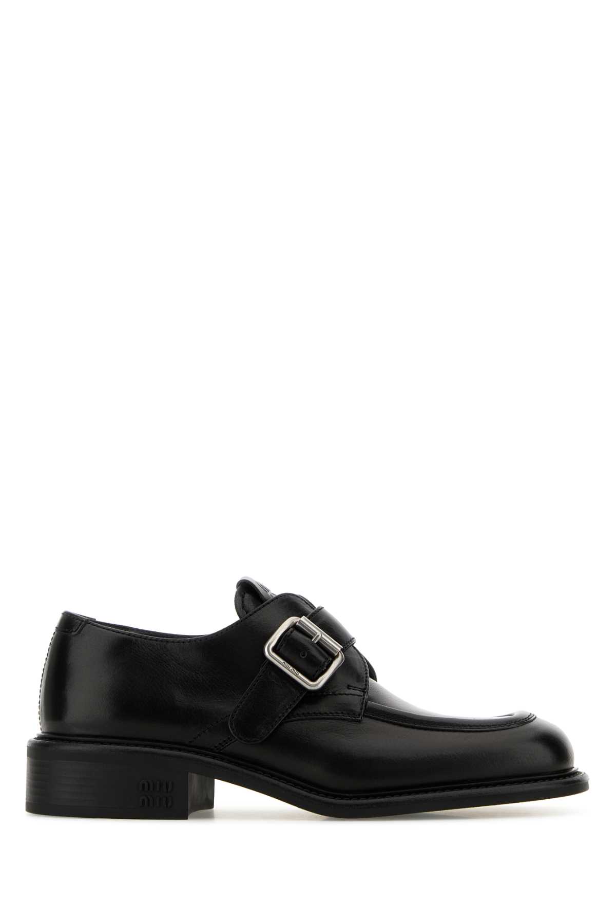 Shop Miu Miu Black Leather Monk Strap Shoes In Nero