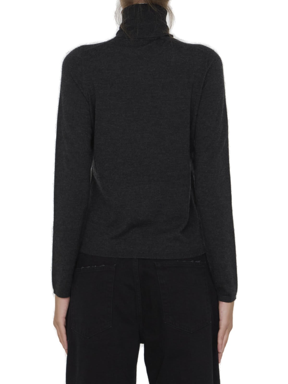 Shop Max Mara Turtleneck Long-sleeved Knitted Top In Grey