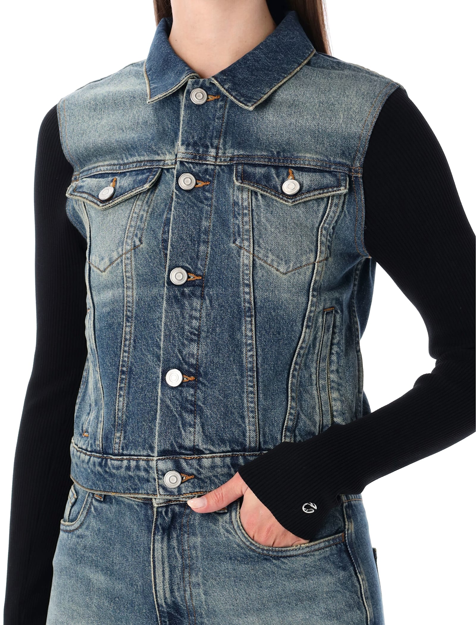 Coperni Hybrid Denim And Knit Jacket In Black