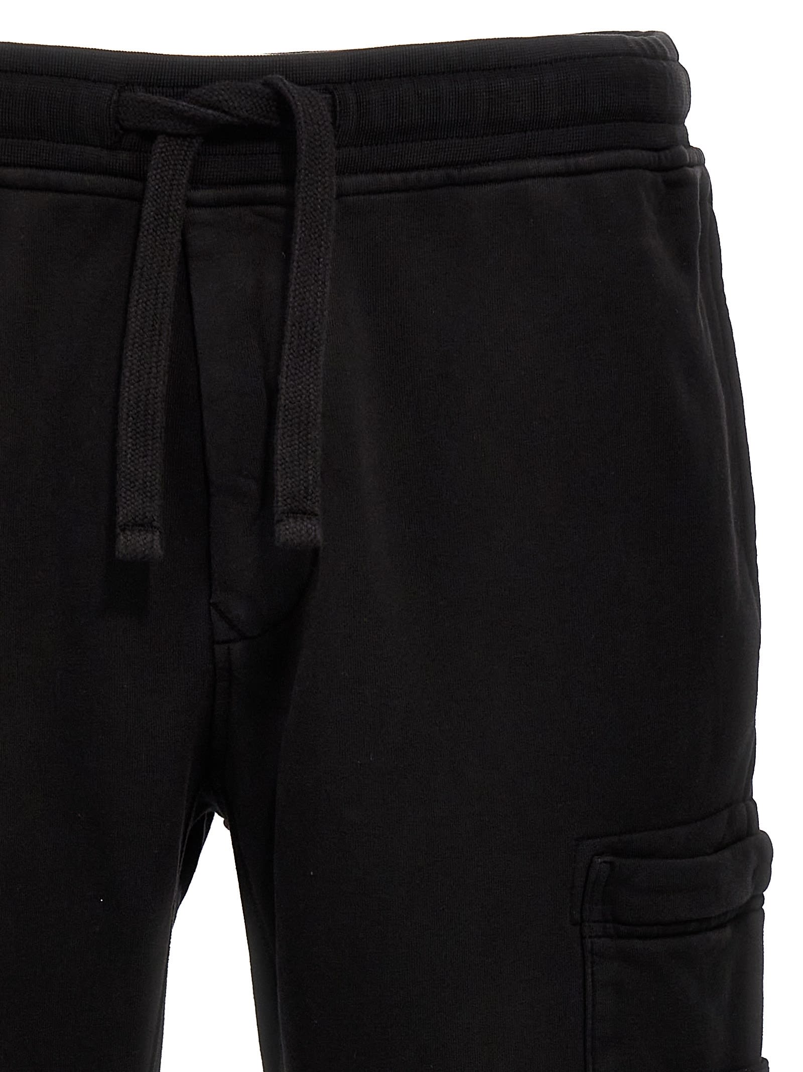 Stone Island Brushed Cotton Joggers With Adjustable Drawstring And Side Logo Badge In Black
