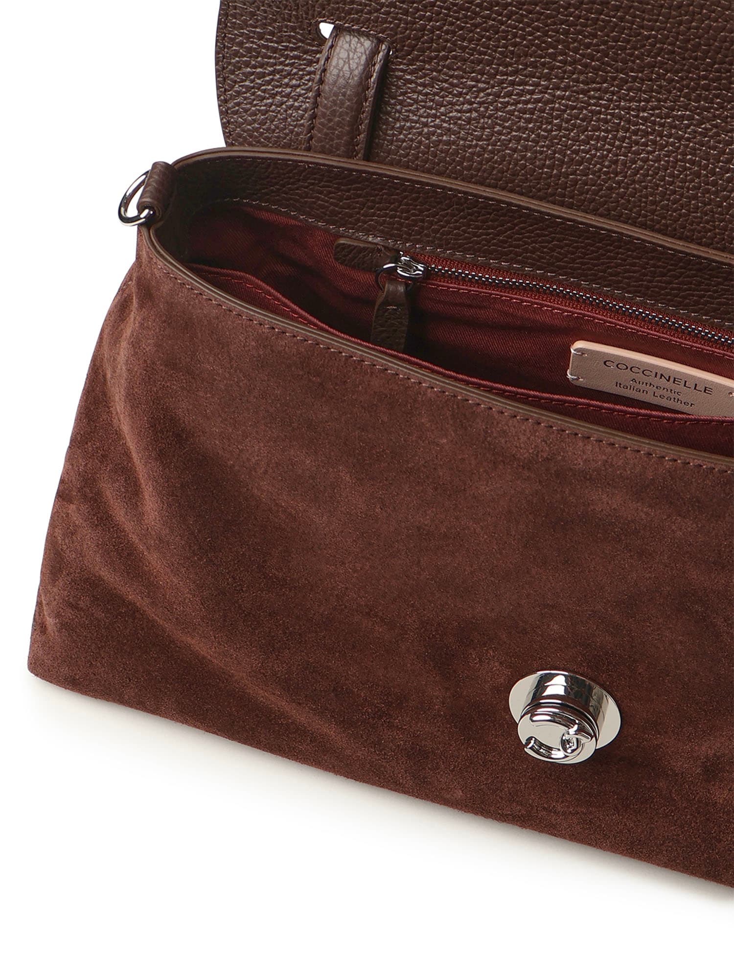 Coccinelle Suede Leather Shoulder Bag With Top Handle In Brown