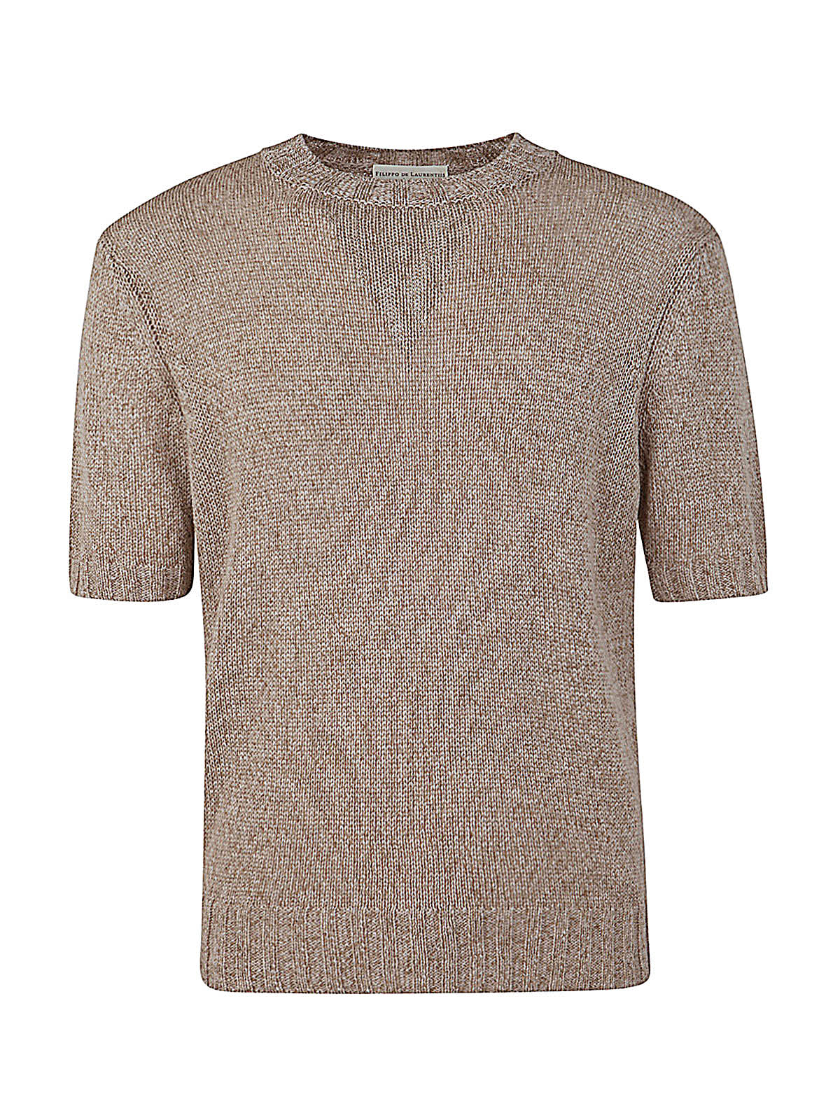 Shop Filippo De Laurentiis Short Sleeve Round Neck Pullover In Beige