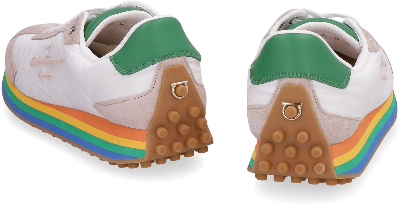 Ferragamo Iggy Rainbow-heel Retro Sneakers In White