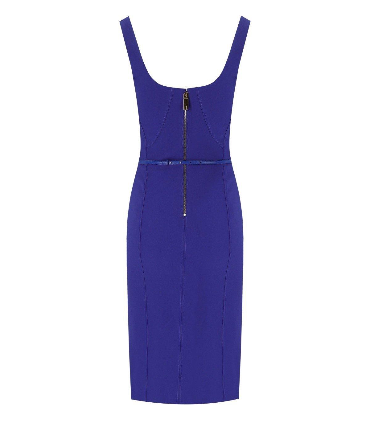 Elisabetta Franchi Square Neck Sheath Crepe Midi Dress In Indigo