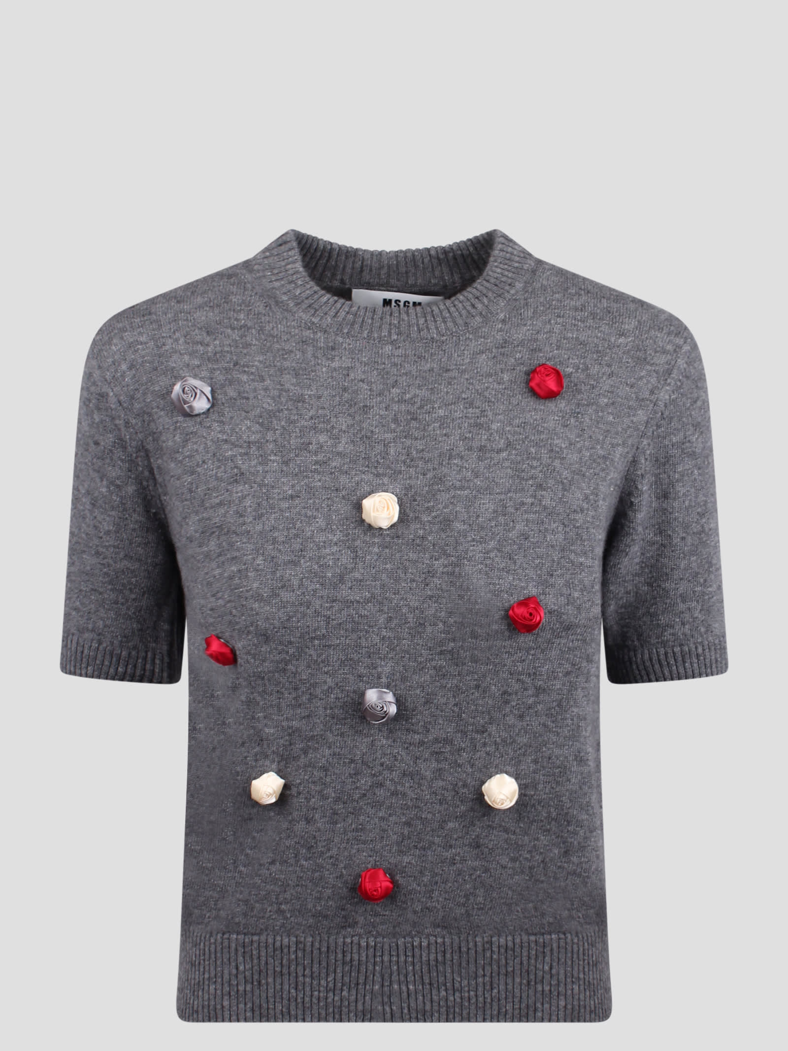 Shop Msgm Sweater With Rose Appliqué