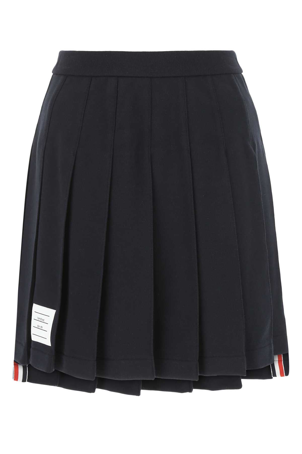 Thom Browne Navy Blue Cotton Mini Skirt In Black
