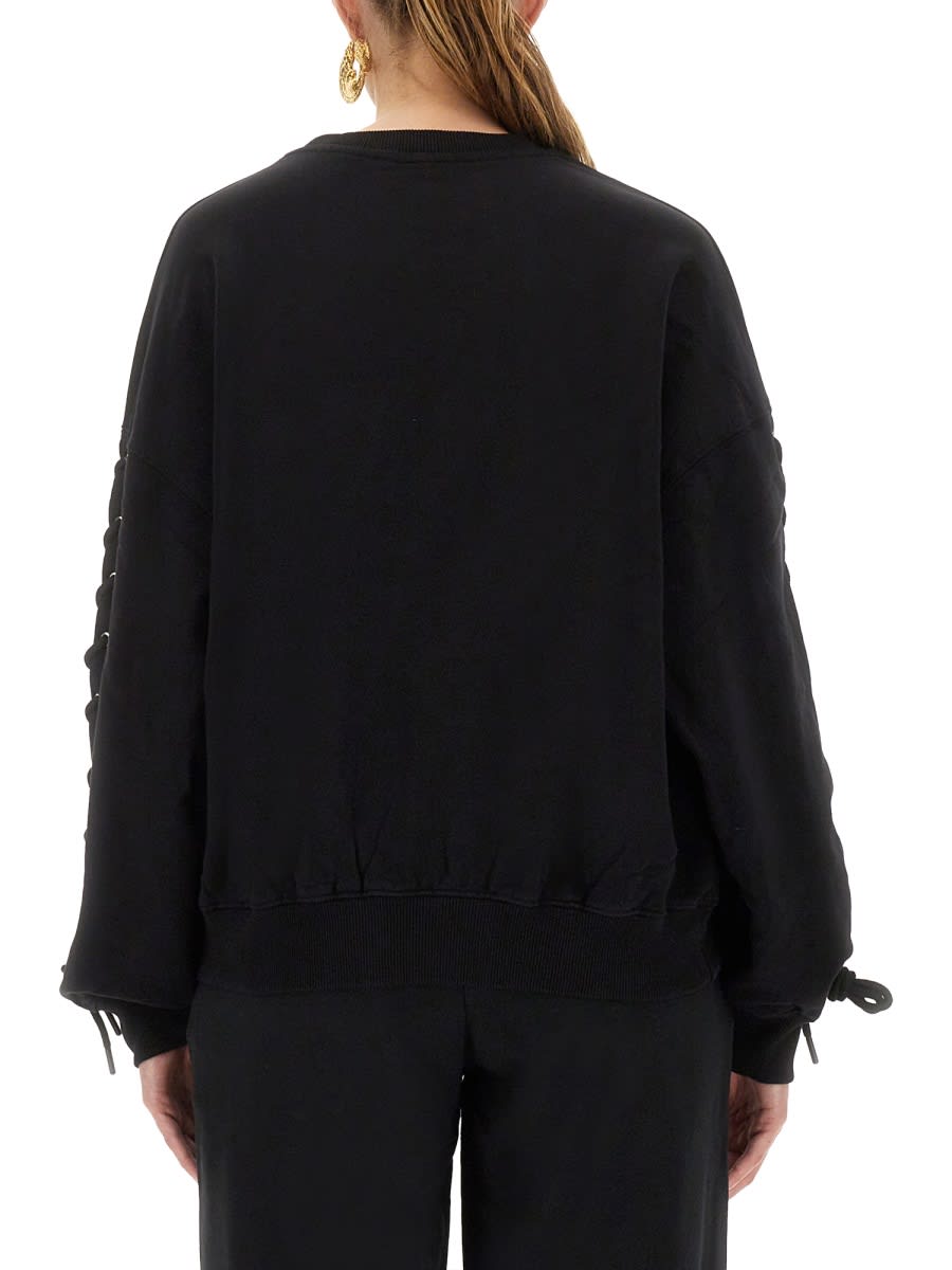 Rotate Birger Christensen Crew Neck Lace-up Detail Sweatshirt In Black