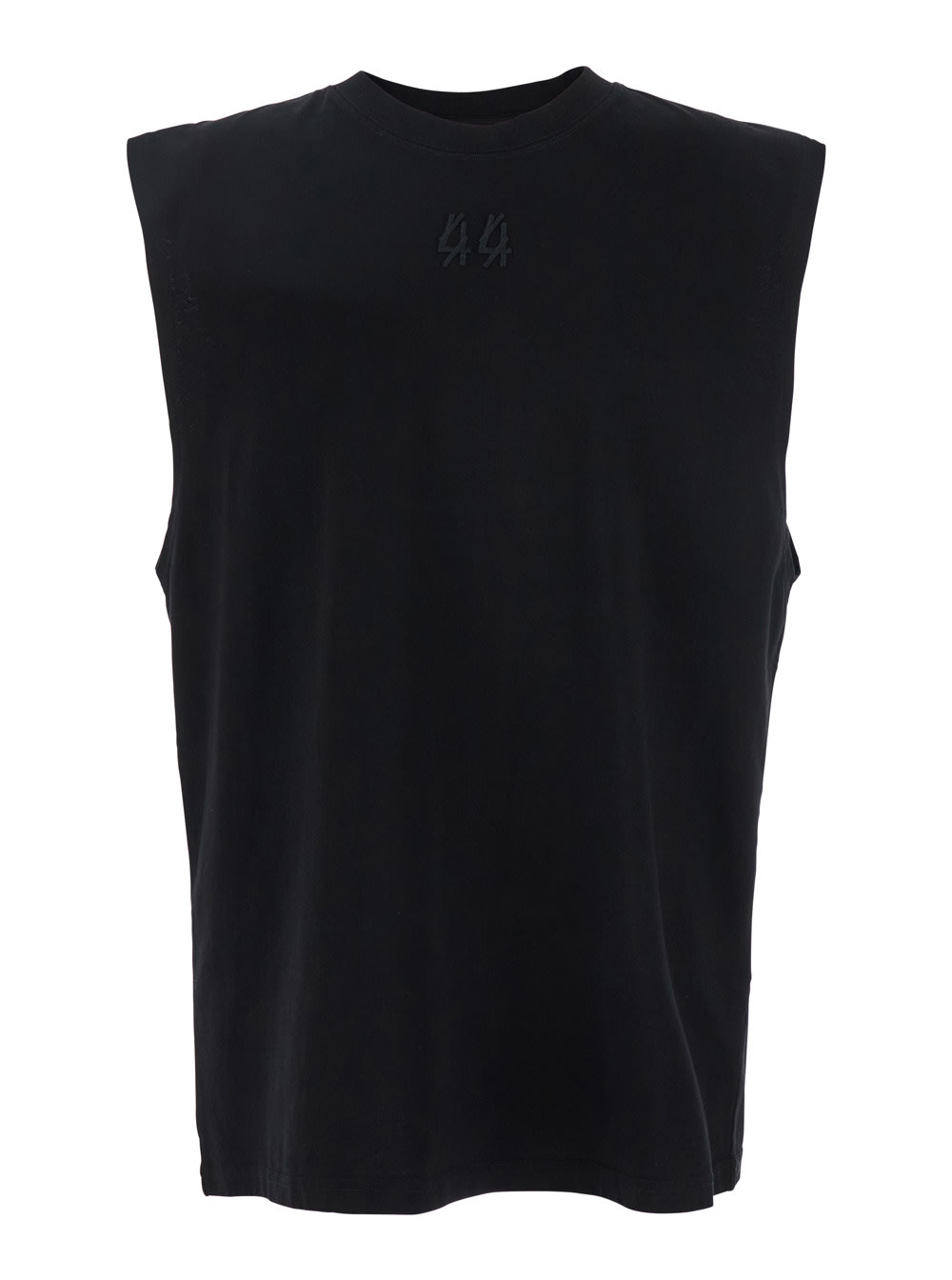 Black Top With Logo Embroidered On The Front And Maxi 44 Print On The Back In Cotton Man