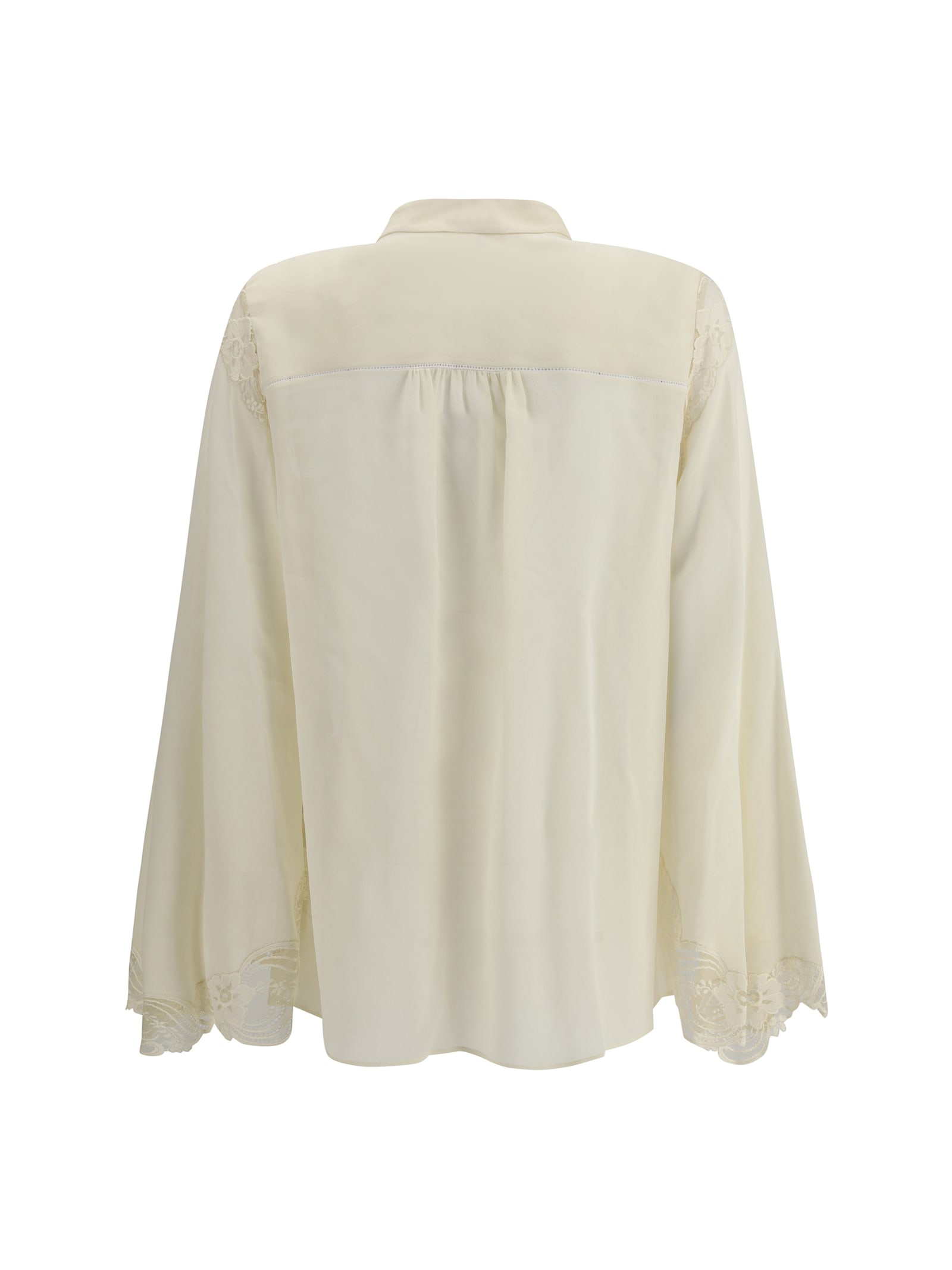Chloé Silk Georgette And Lace Blouse In Brown