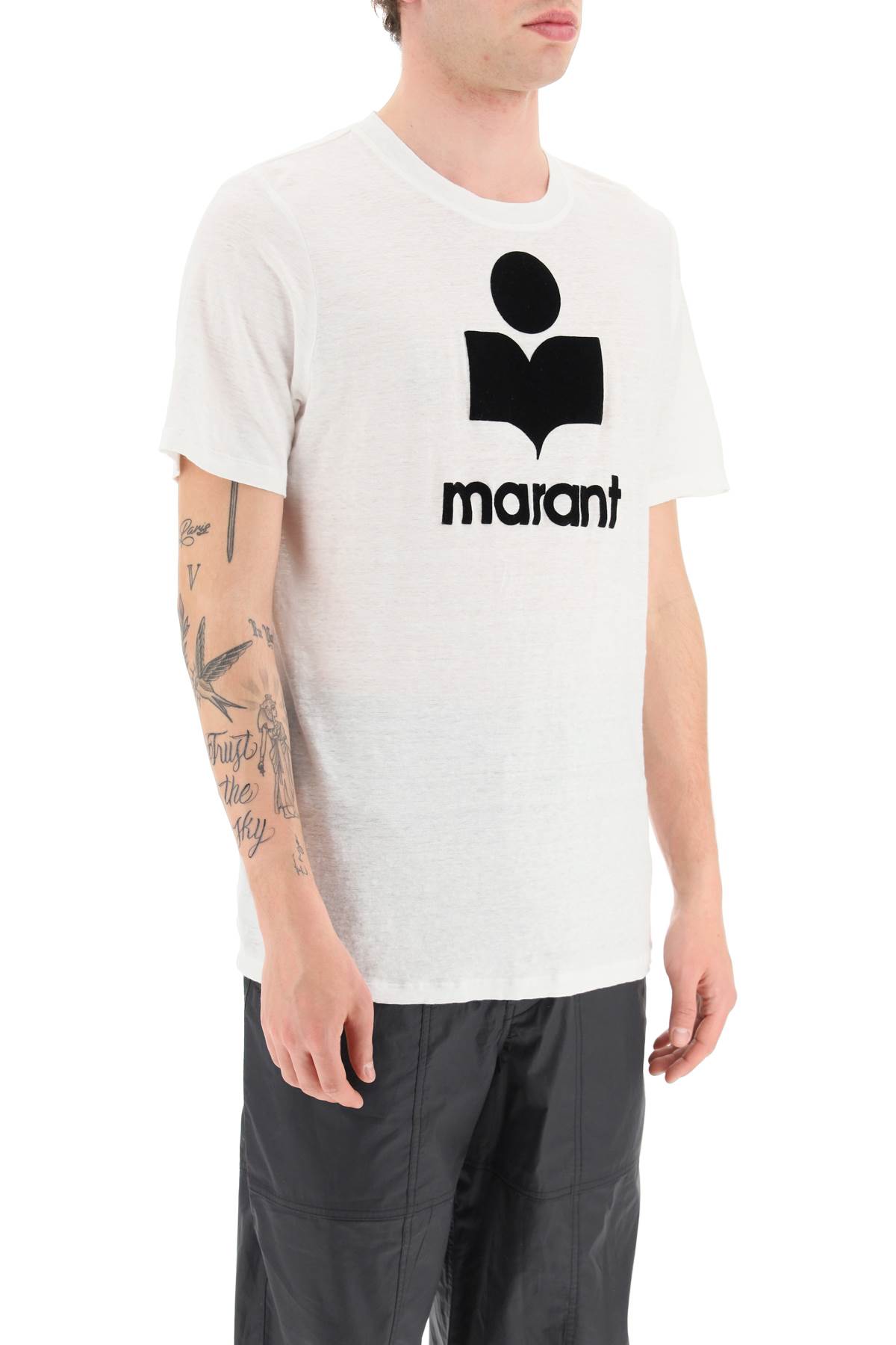 Shop Isabel Marant Karman Linen Logo T-shirt In White (white)